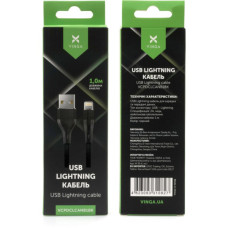 Дата кабель USB 2.0 AM to Lightning 1.0m cylindric nylon back Vinga (VCPDCLCANB1BK)