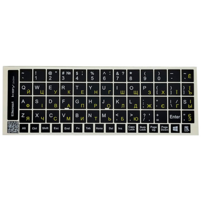 Наклейка на клавіатуру BestKey непрозора чорна, 68, жовтий (BK13YEL/022)