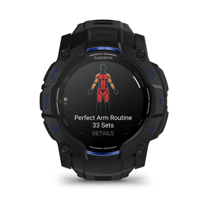 Смарт-годинник Garmin Instinct 3, 50mm, AMOLED, Black with Bolt Blue Accents, GPS смарт-годинник (010-03020-03)