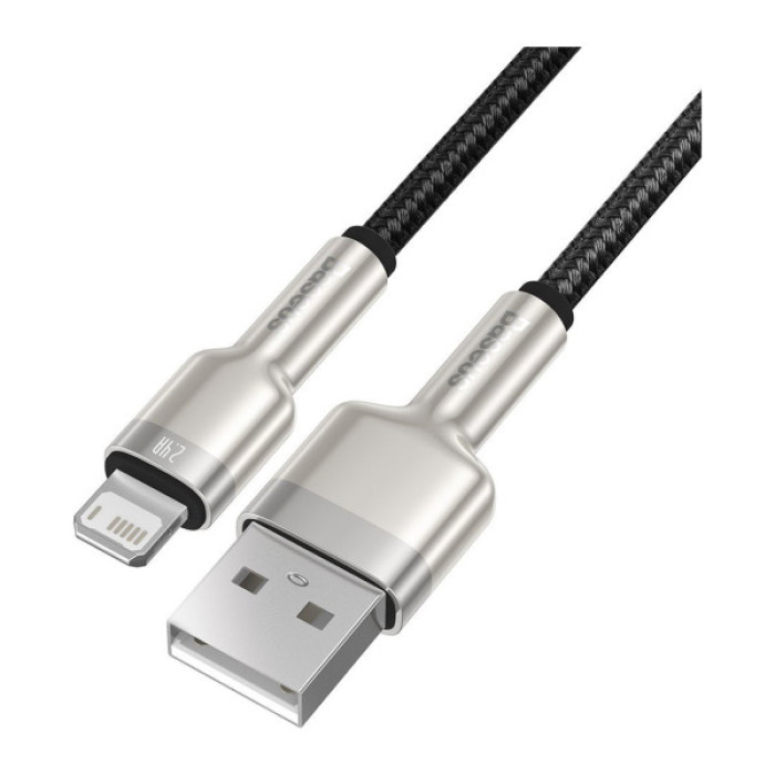 Дата кабель USB 2.0 AM to Lightning 2.0m 2.4A metal black Baseus (CALJK-B01)