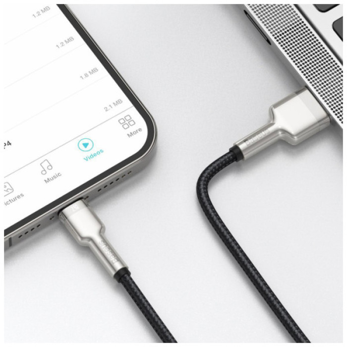 Дата кабель USB 2.0 AM to Lightning 2.0m 2.4A metal black Baseus (CALJK-B01)