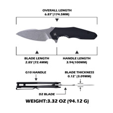 Ніж Hightron Mini Ventura, D2, G10, чорний, сталевий stonewash клинок (HK05BLKS)