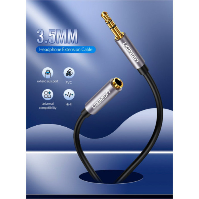 Кабель мультимедійний 3.5mm M to 3.5mm F 1.0m AV118 gray Ugreen (10592)