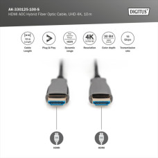 Кабель мультимедійний HDMI M to HDMI M 10m 4K AOC hybrid-fiber black Digitus (AK-330125-100-S)