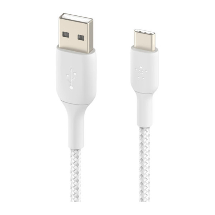Дата кабель USB 2.0 AM to USB-C 1.0m braided white Belkin (CAB002BT1MWH)