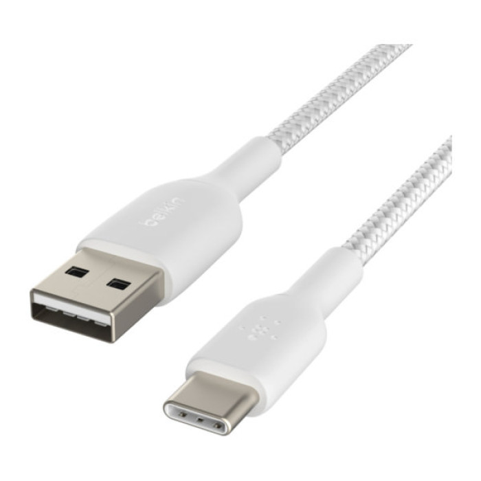 Дата кабель USB 2.0 AM to USB-C 1.0m braided white Belkin (CAB002BT1MWH)