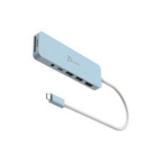 Концентратор J5create USB-C 6-in-1 2xUSB 3.2 + USB-C PD + HDMI 4K + SD/TF + 3.5mm cyan (JCD373EC-N)