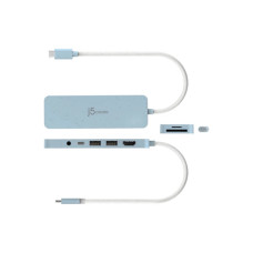 Концентратор J5create USB-C 6-in-1 2xUSB 3.2 + USB-C PD + HDMI 4K + SD/TF + 3.5mm cyan (JCD373EC-N)