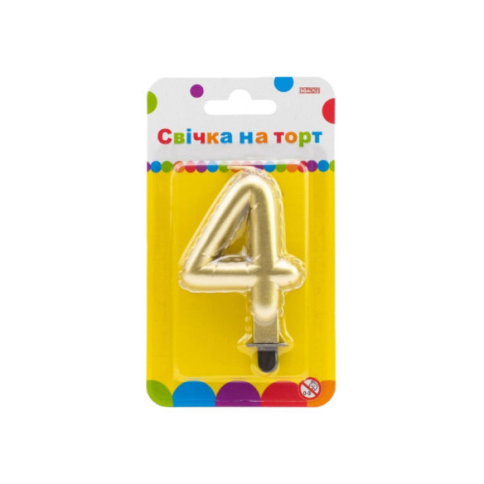 Свічка Maxi золотиста двостороння "4" у вигляді надувної кульки висотою 7,62 см (MX622095G-4)