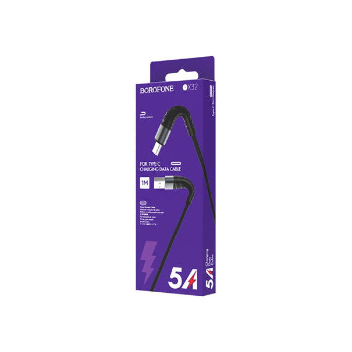 Дата кабель USB 2.0 AM to USB-C 1.0m 2.4A nylon BX32 black BOROFONE (6931474710451)
