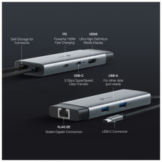 Концентратор TP-Link USB 3.0 6-in-1 2xUSB 3.0 + 1xUSB-C + 1xHDMI + 1xRJ45 + PD 100W (UH6120C)
