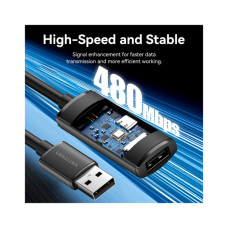 Дата кабель USB 2.0 AM/AF 5.0m Active black Vention (CBKBJ)