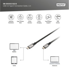 Дата кабель USB-C to USB-C 1.0m USB 4.0 black Digitus (DB-300443-010-S)
