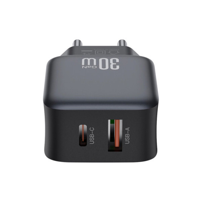 Зарядний пристрій XO L156 USB-C PD30W + USB-A QC3.0 Black (L156.black)