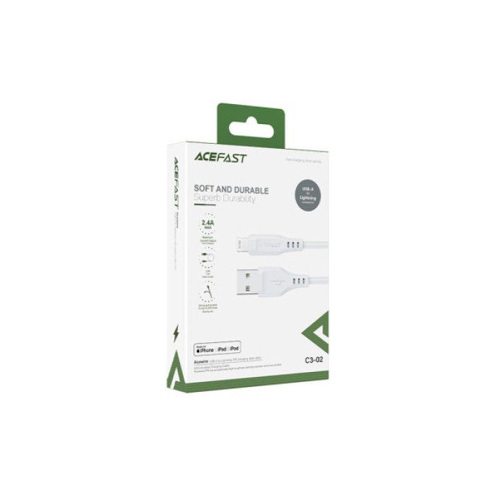 Дата кабель USB 2.0 AM to Lightning 1.2m 2.4A TPE C3-02 White Acefast (6974316280835)