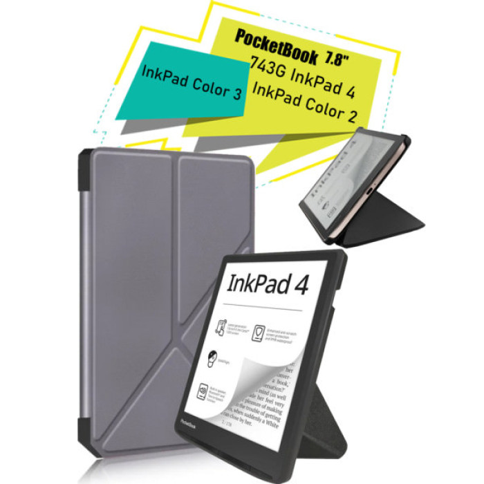 Чохол до електронної книги BeCover Ultra Slim Origami PocketBook 743G InkPad 4/InkPad Color 2/InkPad Color 3 (7.8") Gray (713087)