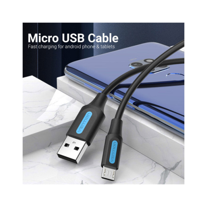 Дата кабель USB 2.0 AM to Micro 5P 1.0m 3A black Vention (COLBF)