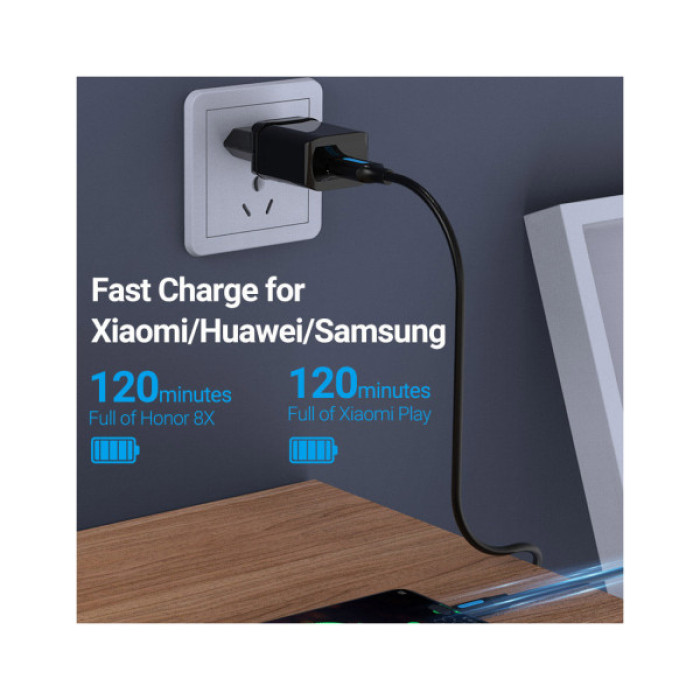 Дата кабель USB 2.0 AM to Micro 5P 1.0m 3A black Vention (COLBF)