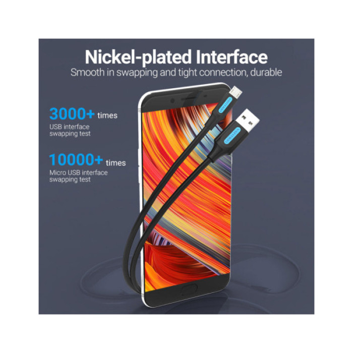 Дата кабель USB 2.0 AM to Micro 5P 1.0m 3A black Vention (COLBF)