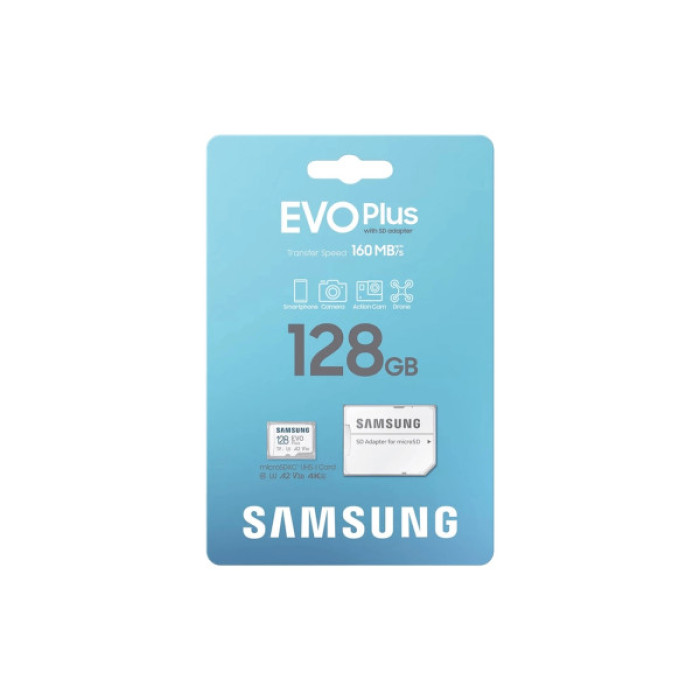 Карта пам'яті Samsung 128 GB microSDXC Class 10 UHS-I U3 V30 A2 EVO Plus+SD Adapte (MC128SA/EU)