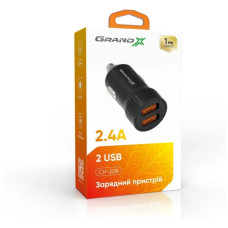 Зарядний пристрій Grand-X 1xUSB 2.4A car adapter black (CH-20B)