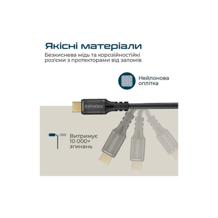 Дата кабель USB-C to USB-C 1.0m Promate (powerbolt240-1m.black)