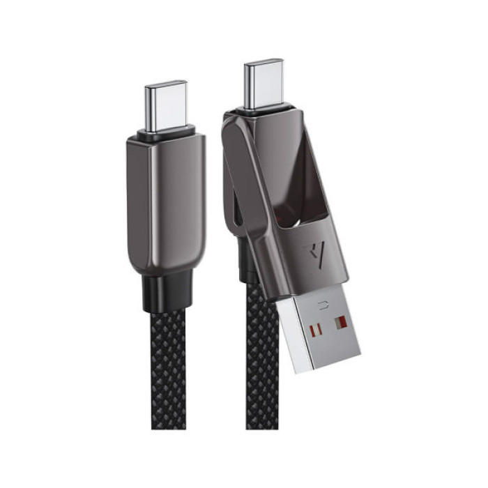 Дата кабель USB-C + USB-A to USB-C 1.2m 3.0A zink alloy C13-04 Black Acefast (6974316282334)