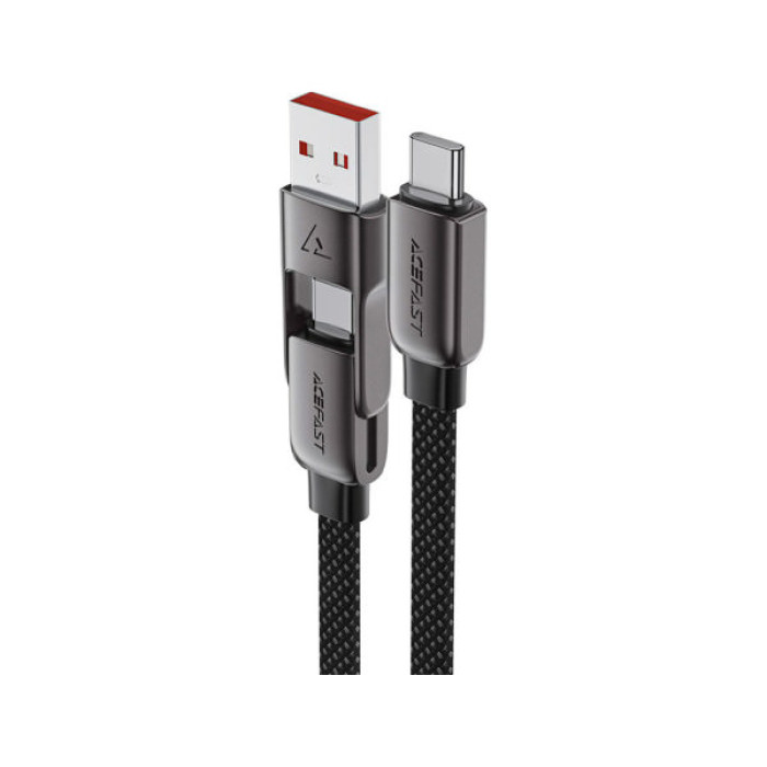 Дата кабель USB-C + USB-A to USB-C 1.2m 3.0A zink alloy C13-04 Black Acefast (6974316282334)