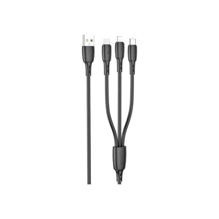 Дата кабель USB 2.0 AM to Lightning + Micro 5P + USB-C 1.0m 2A PVC BX71 black BOROFONE (6974443384543)