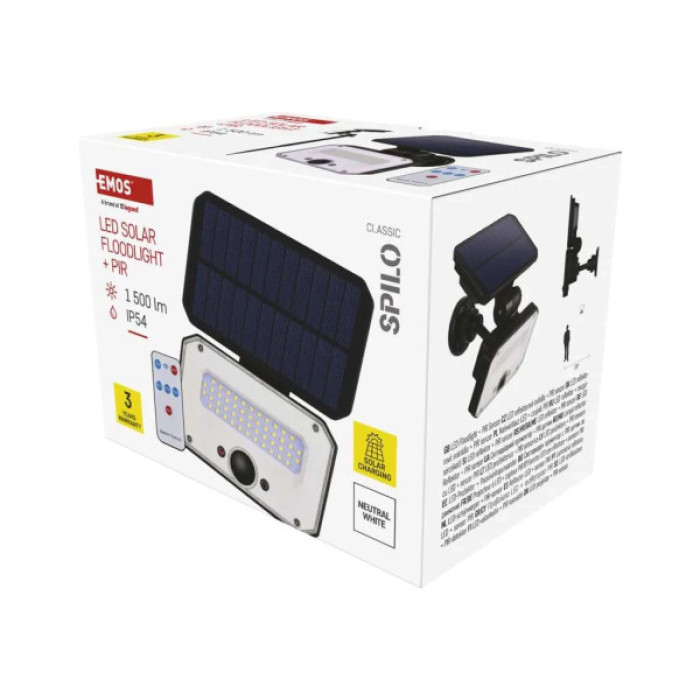 Прожектор EMOS сонячний світлодіодний 1500 лм IP54 4000K PIR (ZG132S)