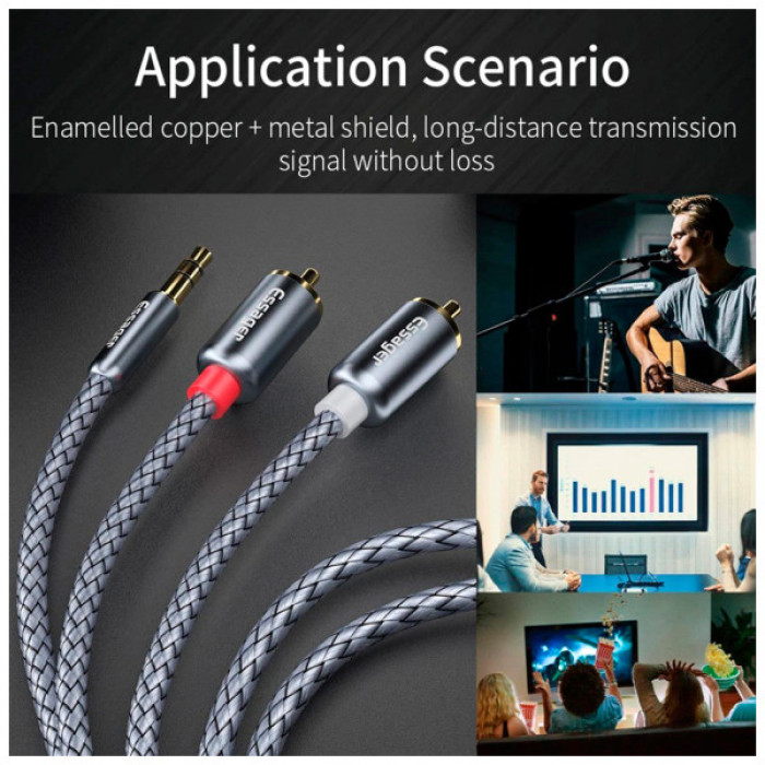 Кабель мультимедійний 3.5mm M to 2xRCA M 2.0m Essager (EYPZJ-MYA0H)