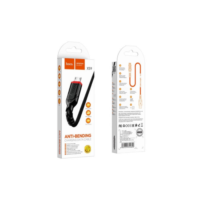 Дата кабель USB 2.0 AM to Micro 5P 1.0m 2.4A nylon X59 black HOCO (6931474744890)