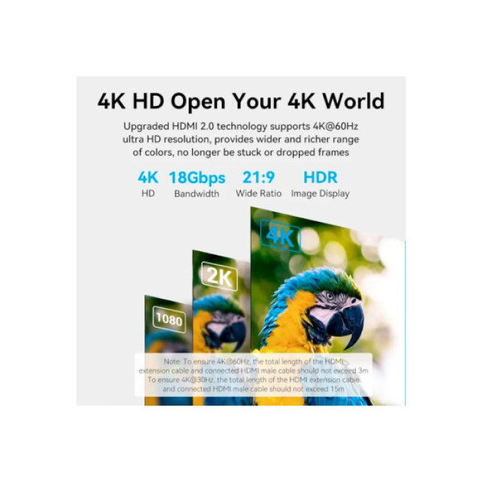 Кабель мультимедійний HDMI M to HDMI F 2.0m V2.0 4K60Hz Vention (AHCBH)