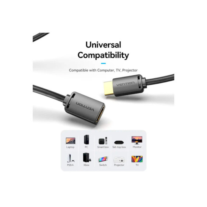 Кабель мультимедійний HDMI M to HDMI F 2.0m V2.0 4K60Hz Vention (AHCBH)