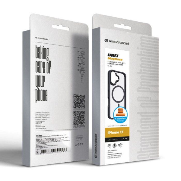 Чохол до мобільного телефона Armorstandart Unit MagCase Apple iPhone 17 Black + Orange Button Set (ARM90579)