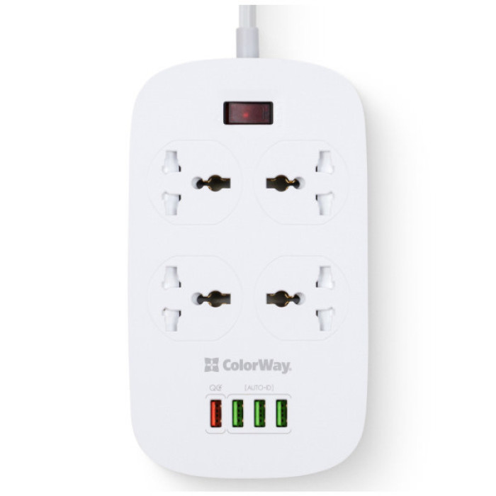 Мережевий фільтр живлення ColorWay 4 розетки/4USB White 1.8м (1QC3.0 + 3 AUTO ID) (CW-CHU44QW)
