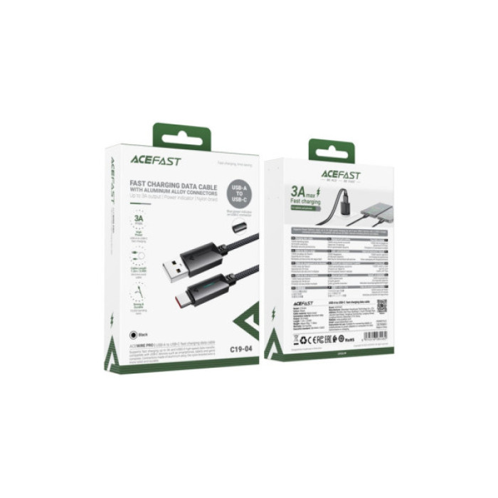 Дата кабель USB 2.0 AM to USB-C 1.2m 60W black Acefast (6974316284482)
