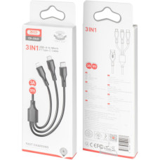 Дата кабель USB 2.0 AM to Lightning + Micro 5P + USB-C 3A black XO (CB-23U3-BK)