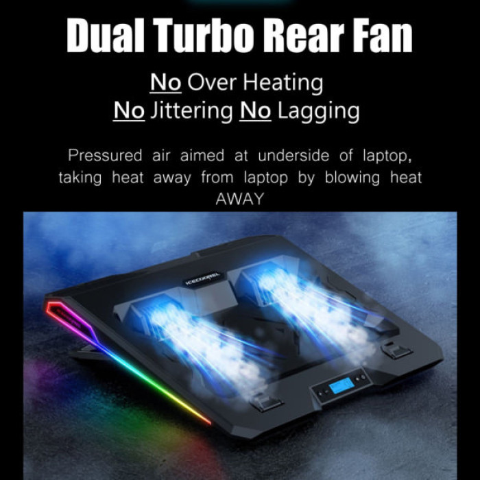 Підставка до ноутбука IceCoorel 10-15.6", 2*60mm 2800 RPM, USB2.0+LCD+speed control., 400x350x45mm (A3)