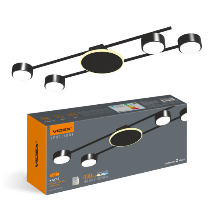 Світильник Videx під лампу 4xGX53 накладний з підсвіткою (VL-SPF21B-BB)