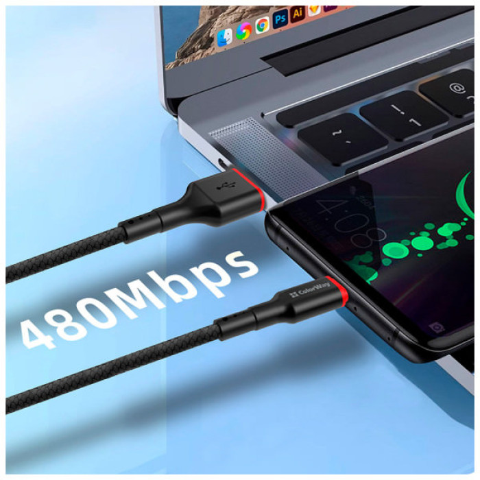 Дата кабель USB 2.0 AM to USB-C 1.0m 2.4А black ColorWay (CW-CBUC064-BK)