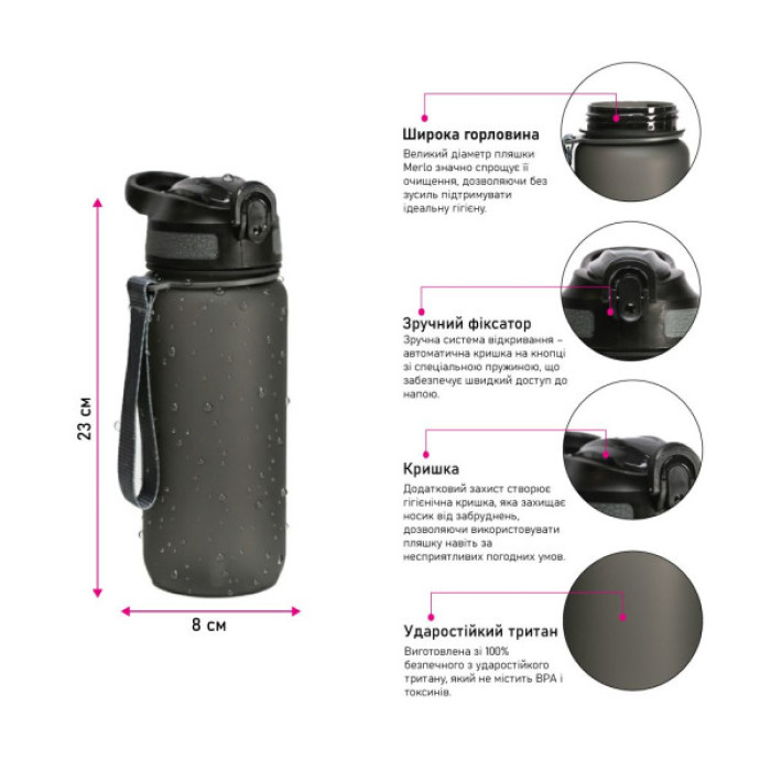 Пляшка для води Line Art Merlo 600 мл сірий (60013818LA-07)