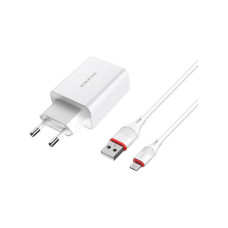 Зарядний пристрій BOROFONE BA21A Long Journey USB QC3.0 + cable USB to Micro 5P 18W White (6931474702470)