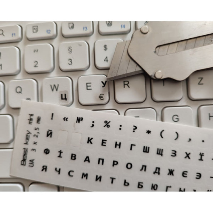 Наклейка на клавіатуру BestKey мініатюрна прозора, 56, чорний (BKm3BlTr)