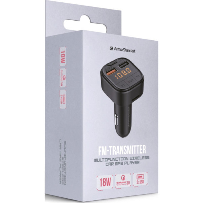 FM модулятор Armorstandart ASF1 18W QC3.0 2xUSB black (ARM82826)