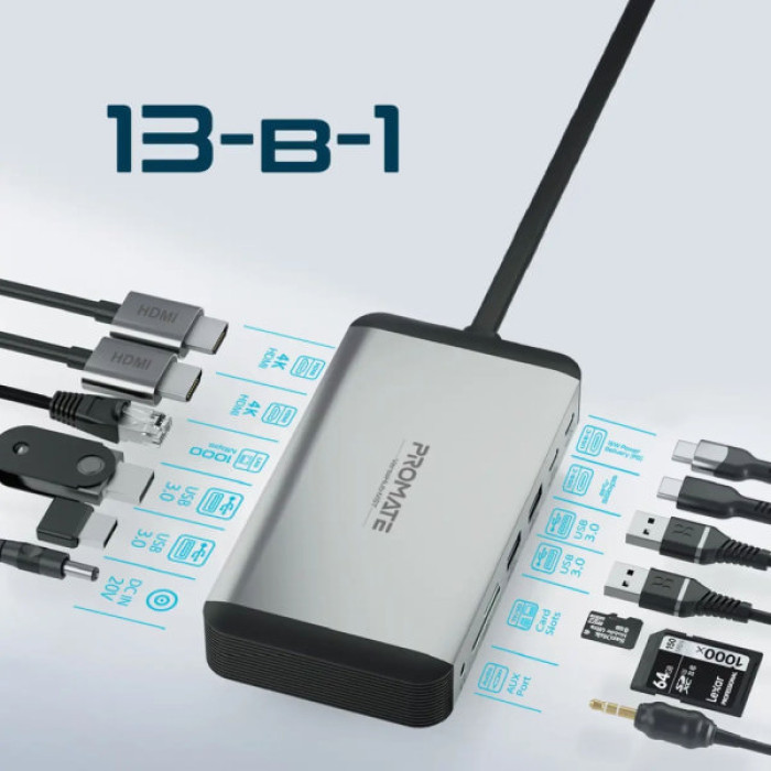 Концентратор Promate USB Hub 13 ports versahub-mst.grey (versahub-mst.grey)