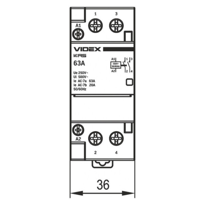 Контактор Videx 2п 63А 2НВ VF-RS-MC2O-63 RESIST