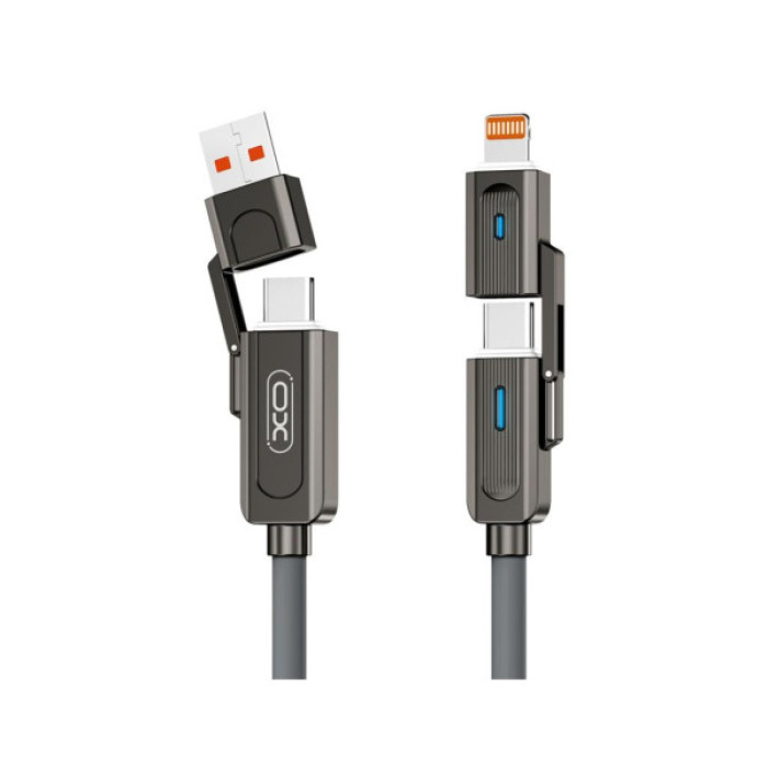 Дата кабель USB 2.0 AM to USB-C + USB 2.0 AM to Lightning 1.0m 60W gray XO (NB275_4-in-1_Gray)
