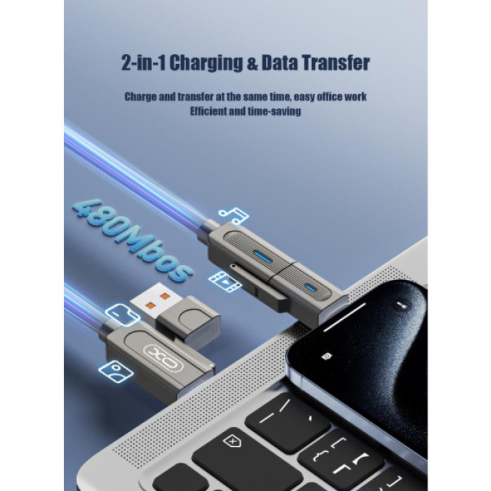 Дата кабель USB 2.0 AM to USB-C + USB 2.0 AM to Lightning 1.0m 60W gray XO (NB275_4-in-1_Gray)