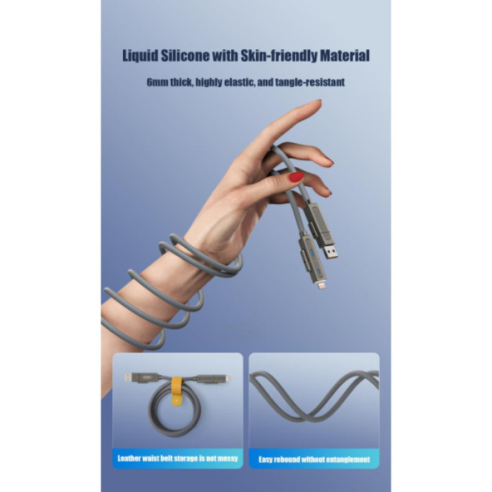 Дата кабель USB 2.0 AM to USB-C + USB 2.0 AM to Lightning 1.0m 60W gray XO (NB275_4-in-1_Gray)